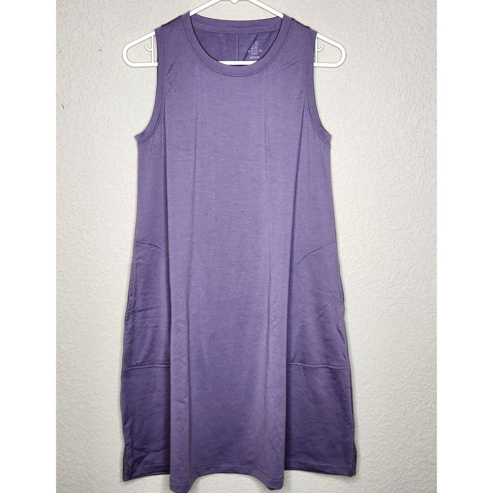Woolx Women's Clara Sleeveless Knee Length Dress Merino Wool, Purple Size Medium